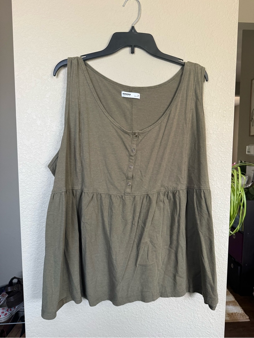 Sonoma Olive Green Button-Front Peplum Tank Top